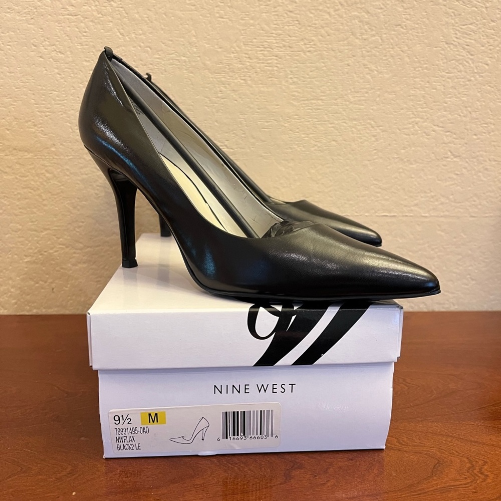 Nine West Flax Stiletto Pointy Toe Dress Pumps, Black, 9.5M